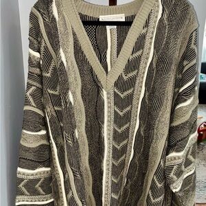 Neutral Coogi-Inspired Grandpa V-Neck Sweater- Vintage 90’s- Alexander by Lloyd